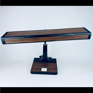 Vintage Mid-Century Modern Gooseneck Wood Grain Industrial Desk Lamp
